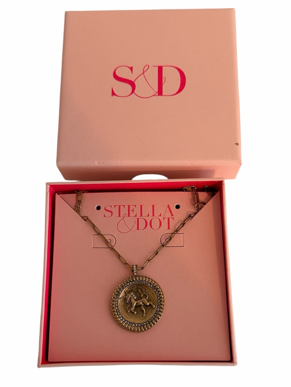 Stella & Dot Antique Gold-Tone Heritage Coin with Unicorn Layered Necklace